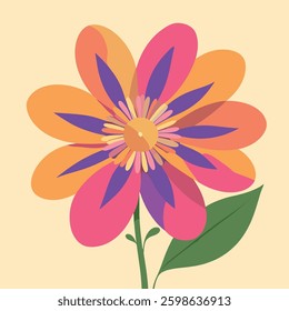 Colorful abstract flower illustration with bold hues and flat shapes. Modern and vibrant vector art, perfect for cool and trendy designs.