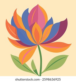 Colorful abstract flower illustration with bold hues and flat shapes. Modern and vibrant vector art, perfect for cool and trendy designs.
