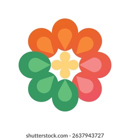Colorful abstract flower illustration with layered petals in vibrant orange green and red tones