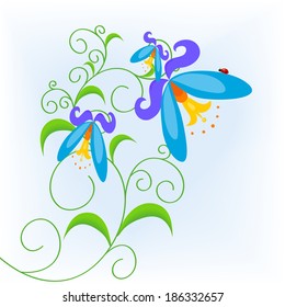 Colorful abstract flower and ladybug .