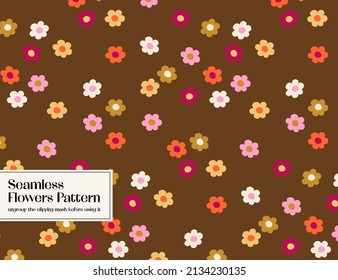 Colorful abstract flowers hippie seamless pattern