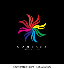 Colorful Abstract flowers Logo , Design vector on black background