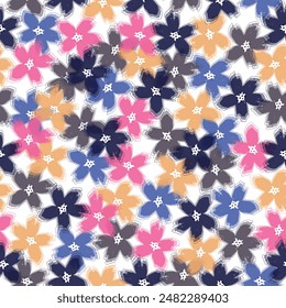 Colorful abstract flowers on a yellow backgraund. Cherry blossoms.