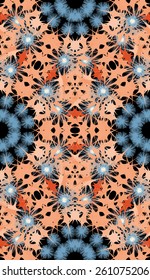 Colorful abstract flowers in seamless vector pattern.