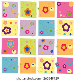 Colorful abstract flowers square pattern wallpaper
