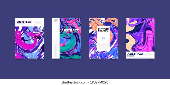 Colorful abstract fluid background. Dynamic liquid marble wave texture. Modern cover poster template set.