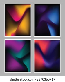 Colorful abstract and fluid gradient mesh on dark background bundle. Wavy and liquid vibrant backdrop design for poster, banner, presentation, cover, magazine, leaflet, brochure, or flyer.