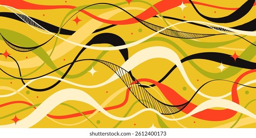 Colorful Abstract Fluid Lines with Stars and Motion Effect. Perfect for cards, print, posters, banners, web, branding