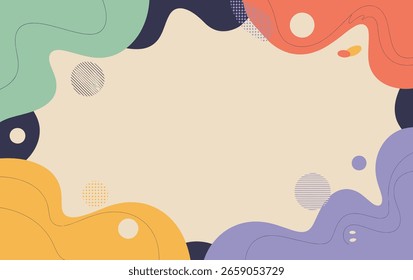 Colorful abstract frame with fluid shapes and wavy lines