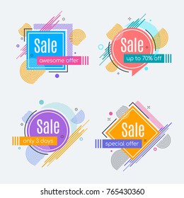Colorful abstract frames for sale styled banners, labels, tags. Color swatches control