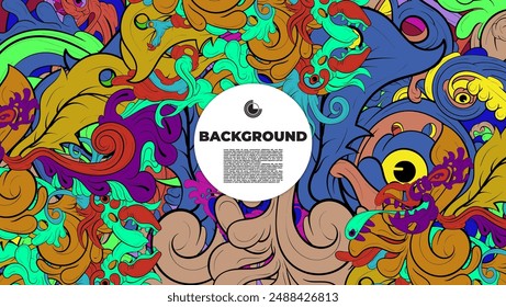 Colorful abstract with fun monsters character. Design suits for background concept, wallpaper, cover, book cover, leaflet, flyer, banner, and kid's project