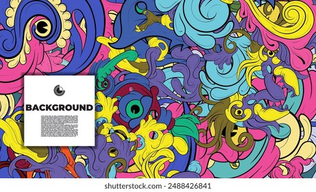 Colorful abstract with fun monsters character. Design suits for background concept, wallpaper, cover, book cover, leaflet, flyer, banner, and kid's project