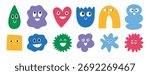 colorful abstract funny characters shape cartoon doodle set. Trendy retro 90s style art collection with faces drawing. Vector illustration