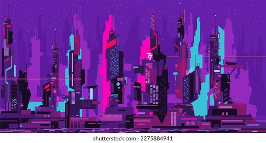 Colorful Abstract Futuristic Sci-fi Cyber Space City Landscape Vector Illustration