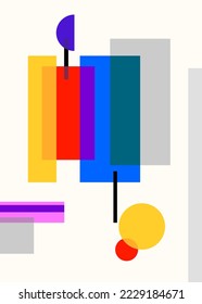 Colorful abstract gemetry design, semitransparent and opaque rectangles, circles and sector