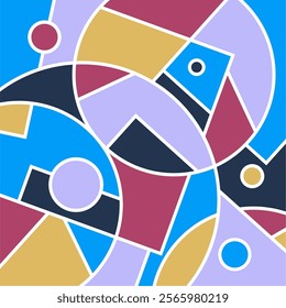 Colorful abstract geometric art for wall decoration, shapes, circle, triangel, rectangular.