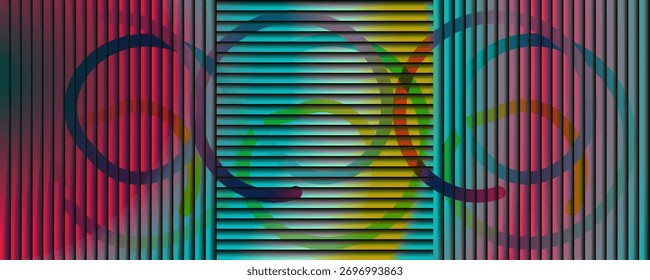 Colorful Abstract Geometric Background with Circles and Striped Gradient Design