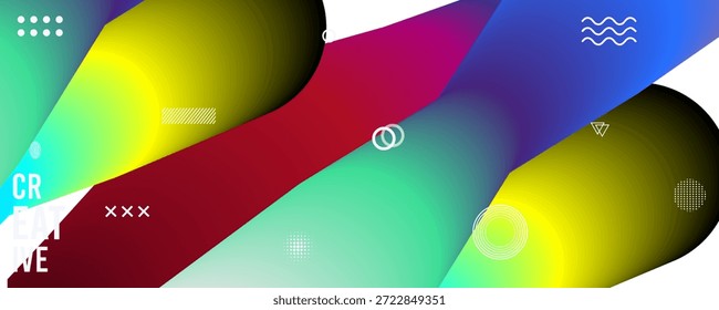 Farbiger abstrakter geometrischer Hintergrund mit dynamischen Formen und hellen Farbverläufen