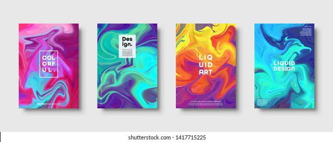 Colorful abstract geometric background. Liquid dynamic gradient waves. Fluid marble texture. Modern covers set. Eps10 vector