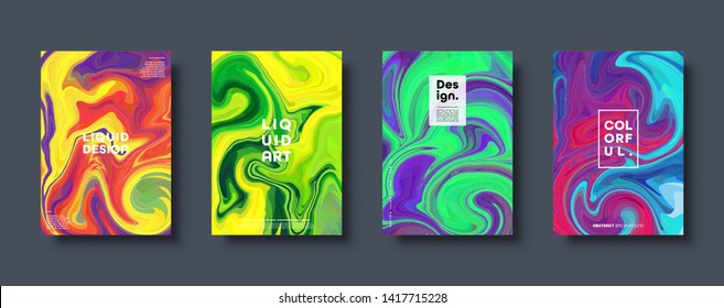 Colorful abstract geometric background. Liquid dynamic gradient waves. Fluid marble texture. Modern covers set. Eps10 vector