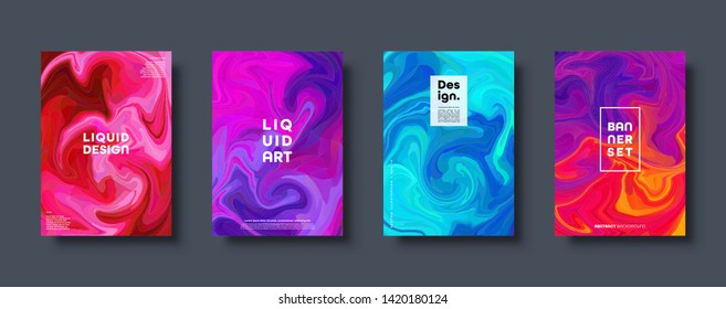 Colorful abstract geometric background. Liquid dynamic gradient waves. Fluid marble texture. Modern covers set. Eps10 vector