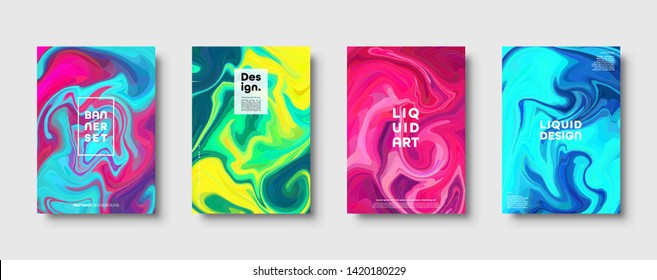 Colorful abstract geometric background. Liquid dynamic gradient waves. Fluid marble texture. Modern covers set. Eps10 vector