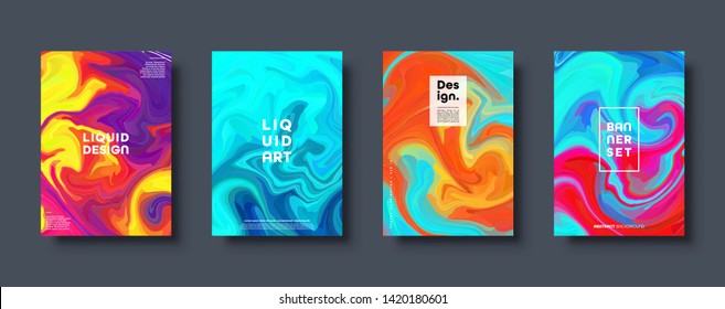 Colorful abstract geometric background. Liquid dynamic gradient waves. Fluid marble texture. Modern covers set. Eps10 vector