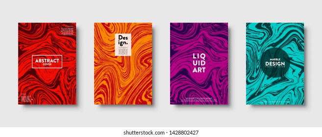 Colorful abstract geometric background. Liquid dynamic lined gradient waves. Fluid marble texture. Modern covers set. Eps10 vector