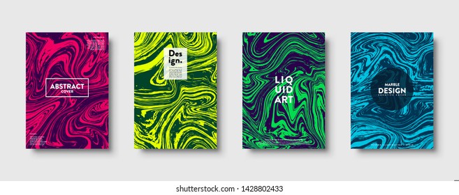Colorful abstract geometric background. Liquid dynamic lined gradient waves. Fluid marble texture. Modern covers set. Eps10 vector