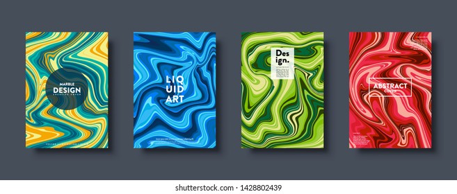 Colorful abstract geometric background. Liquid dynamic lined gradient waves. Fluid marble texture. Modern covers set. Eps10 vector