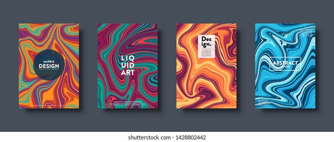 Colorful abstract geometric background. Liquid dynamic lined gradient waves. Fluid marble texture. Modern covers set. Eps10 vector