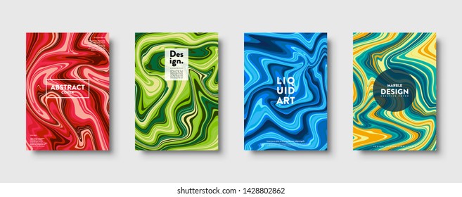 Colorful abstract geometric background. Liquid dynamic lined gradient waves. Fluid marble texture. Modern covers set. Eps10 vector