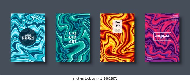 Colorful abstract geometric background. Liquid dynamic lined gradient waves. Fluid marble texture. Modern covers set. Eps10 vector