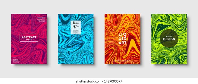 Colorful abstract geometric background. Liquid dynamic lined gradient waves. Fluid marble texture. Modern covers set. Eps10 vector