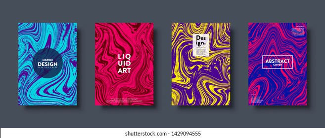 Colorful abstract geometric background. Liquid dynamic lined gradient waves. Fluid marble texture. Modern covers set. Eps10 vector