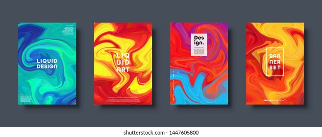 Colorful abstract geometric background. Liquid dynamic gradient waves. Fluid marble texture. Modern covers set. Eps10 vector.