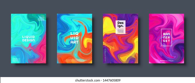 Colorful abstract geometric background. Liquid dynamic gradient waves. Fluid marble texture. Modern covers set. Eps10 vector.