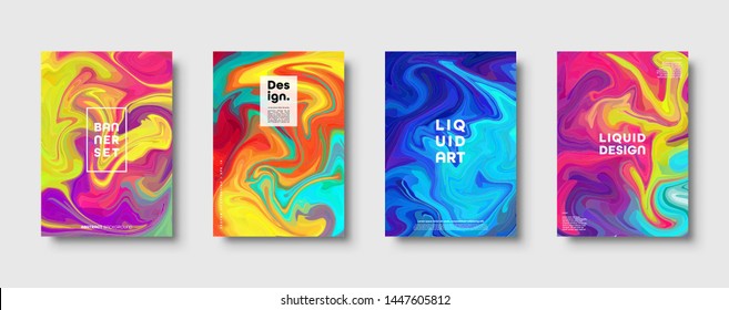 Colorful abstract geometric background. Liquid dynamic gradient waves. Fluid marble texture. Modern covers set. Eps10 vector.