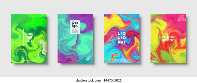 Colorful abstract geometric background. Liquid dynamic gradient waves. Fluid marble texture. Modern covers set. Eps10 vector.