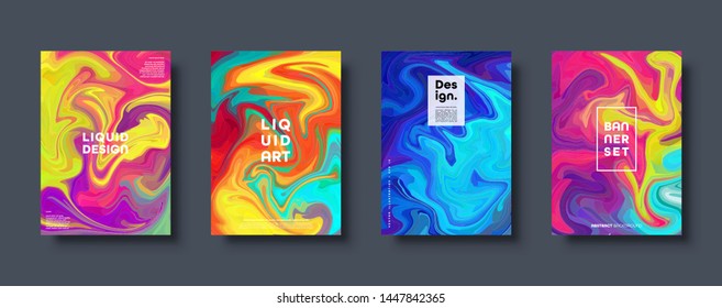 Colorful abstract geometric background. Liquid dynamic gradient waves. Fluid marble texture. Modern covers set. Eps10 vector.