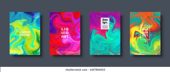 Colorful abstract geometric background. Liquid dynamic gradient waves. Fluid marble texture. Modern covers set. Eps10 vector.