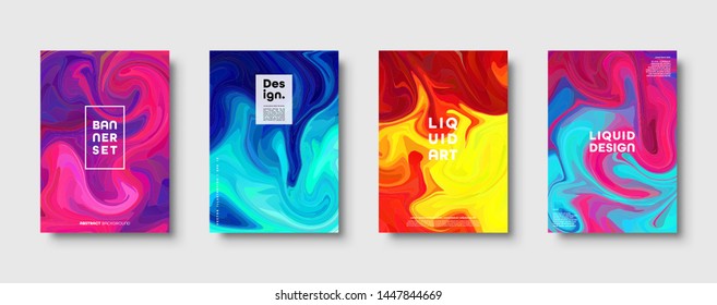 Colorful abstract geometric background. Liquid dynamic gradient waves. Fluid marble texture. Modern covers set. Eps10 vector.