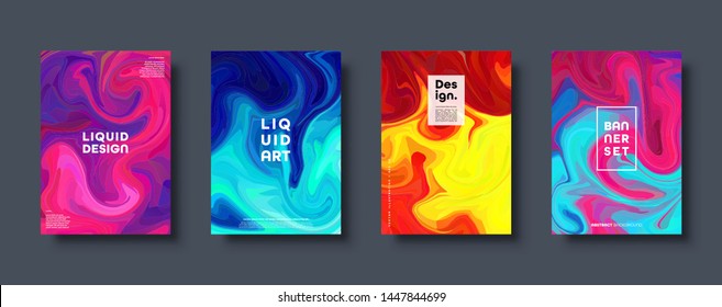 Colorful abstract geometric background. Liquid dynamic gradient waves. Fluid marble texture. Modern covers set. Eps10 vector.