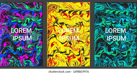 Colorful abstract geometric background. Liquid dynamic gradient waves. Fluid marble texture. Modern covers set.