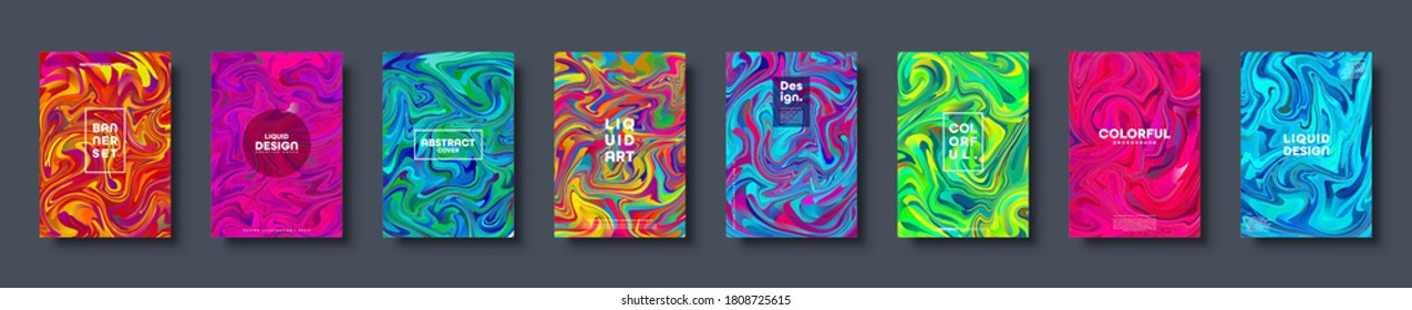 Colorful abstract geometric background. Liquid dynamic gradient waves. Fluid marble texture. Modern covers set. Vector illustration.