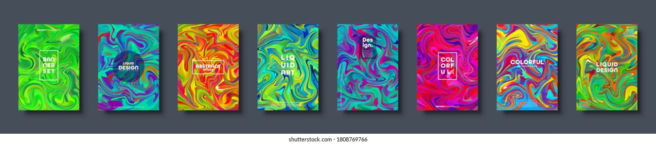 Colorful abstract geometric background. Liquid dynamic gradient waves. Fluid marble texture. Modern covers set. Vector illustration.