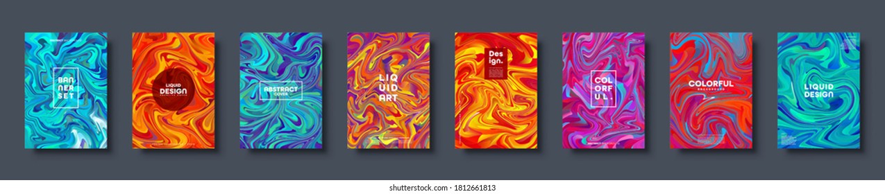 Colorful abstract geometric background. Liquid dynamic gradient waves. Fluid marble texture. Modern covers set. Vector illustration.