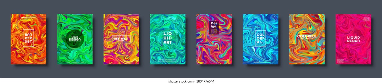 Colorful abstract geometric background. Liquid dynamic gradient waves. Fluid marble texture. Modern covers set. Vector illustration.