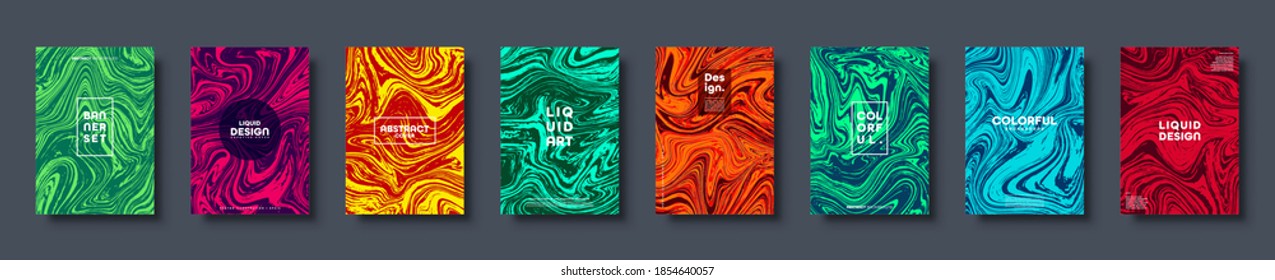 Colorful Abstract Geometric Background. Liquid Dynamic Gradient Waves. Fluid Marble Texture. Modern Covers Set. Vector Illustration.