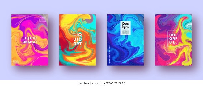 Colorful abstract geometric background. Liquid dynamic gradient waves. Fluid marble texture. Modern covers set. Vector illustration